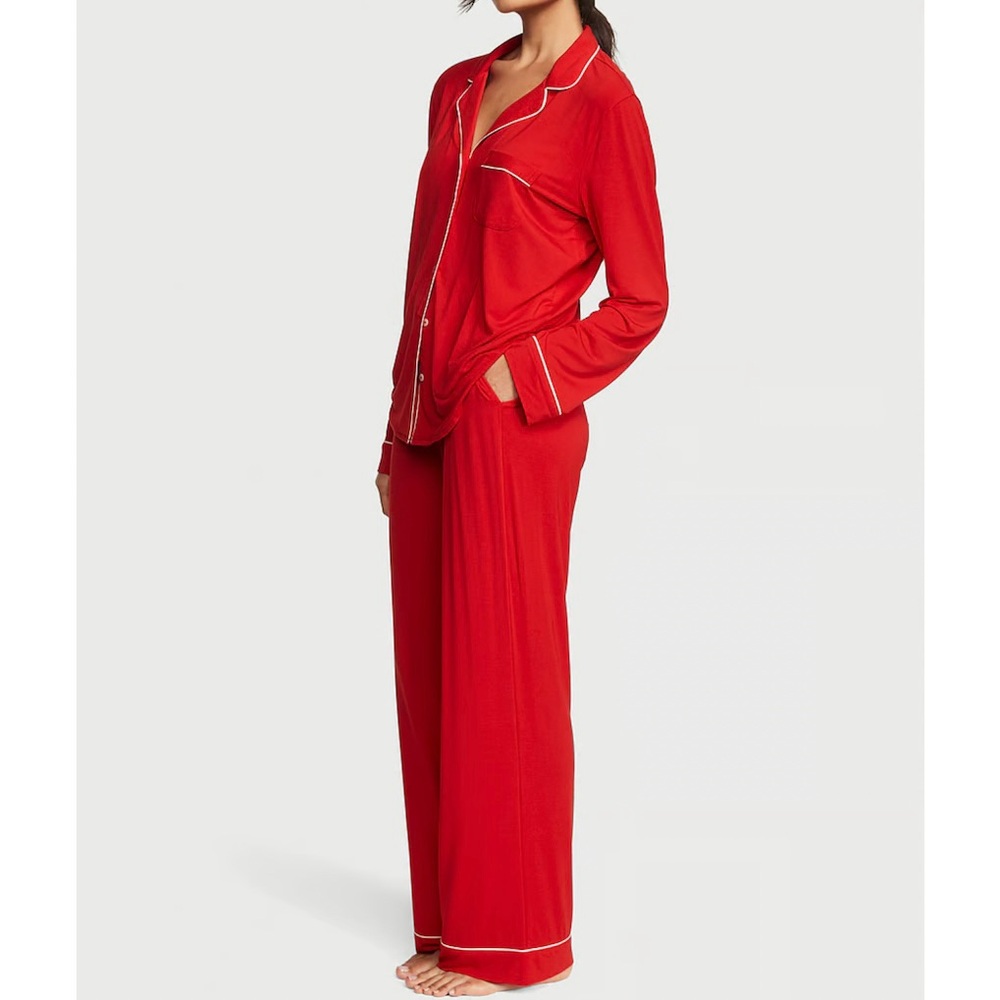 VICTORIA’S SECRET Soft Long Pajama Set Cotton Red Large